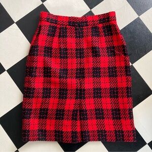Vintage Wool Red & Black Plaid Straight Skirt